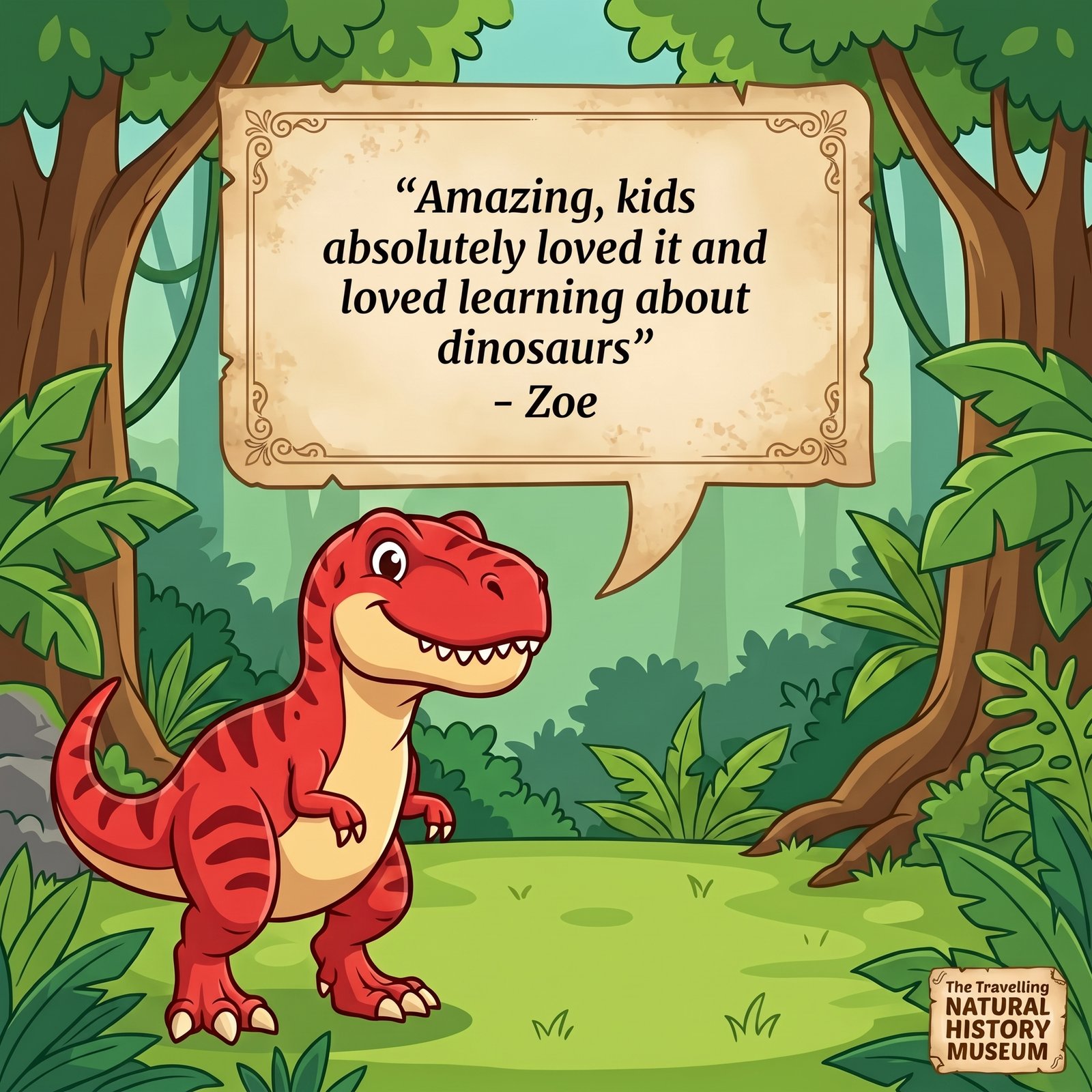 Customer reviews card highlighting engaging prehistoric learning for kids